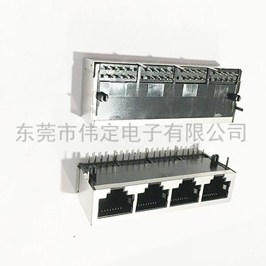 59 1x4带铜壳 四端口Rj45连接器