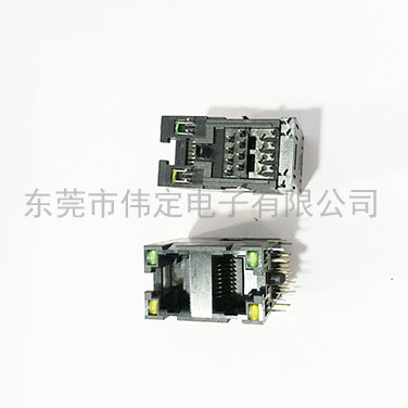 2X1 双层全塑RJ45连接器带LED灯 双口网络连接器