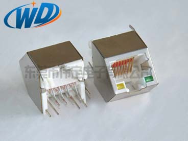 45度插入 RJ45 8P8C带LED灯带屏蔽 白色胶体网口插座 DIP特殊款